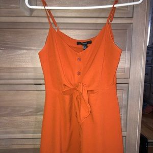 Orange tie front button down dress